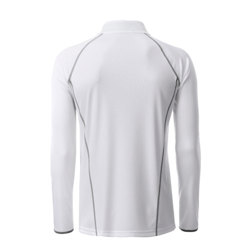 White polyester long sleeve shirt with silver details.