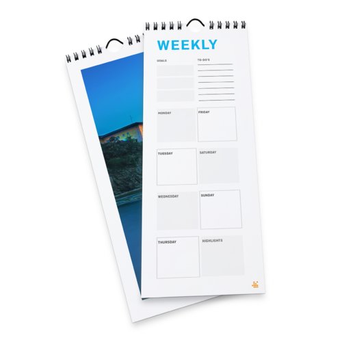 Weekly calendars with spiral binding, 15 x 42 cm, Portrait, 4/4 colours 2
