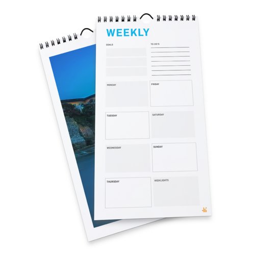 Weekly calendars with spiral binding, 21 x 42 cm, Portrait, 4/4 colours 2