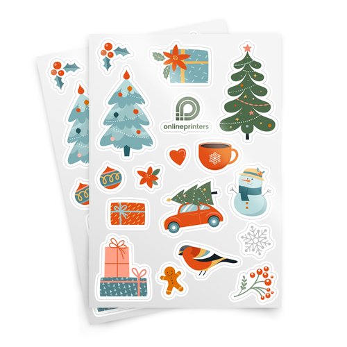 White paper A4 sticker sheets, coated.