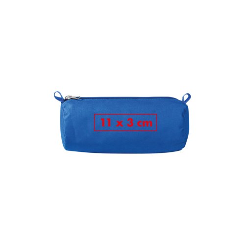 Blue fabric pencil case with zipper.