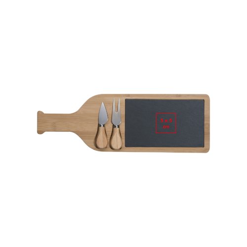 Wooden cheese board with slate plate and cheese knife set.