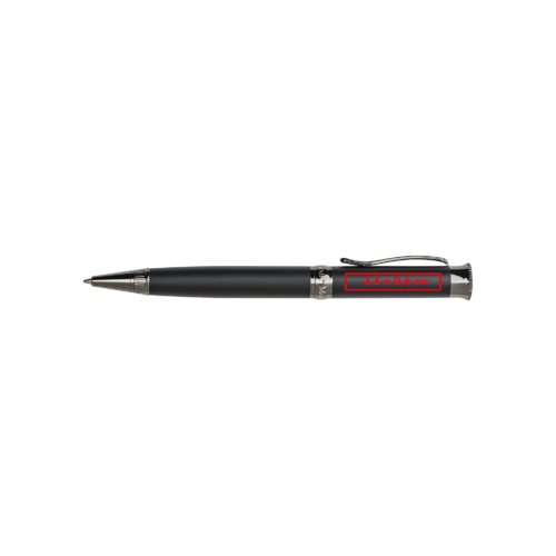 Black metal ballpoint pen with clip and twist mechanism.