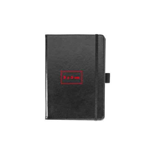 Black Notebook with elastic band closure.