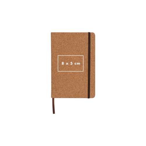 Cork notebook with elastic closure and ribbon bookmark.