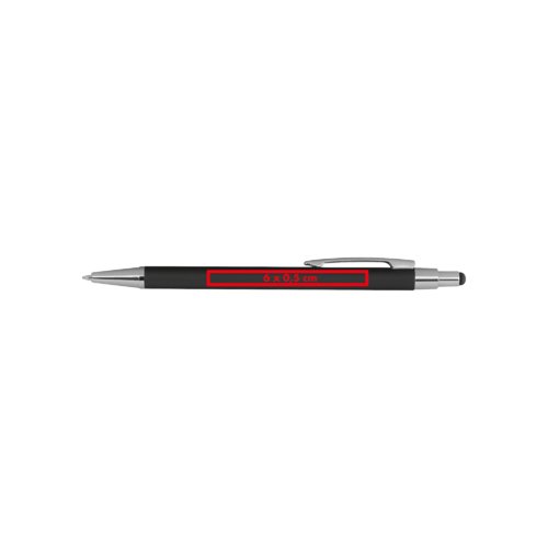 Black metal ballpoint pen with touch function and clip.