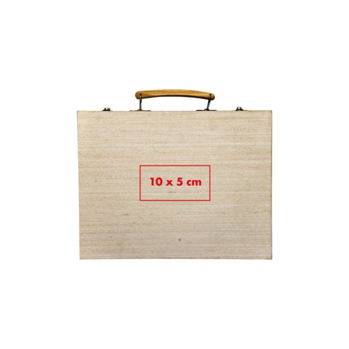Wooden painting set with handle and closure.
