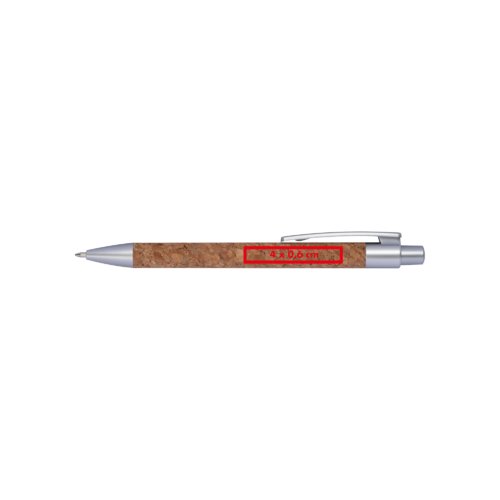 Cork ballpoint pen with clip and push mechanism.