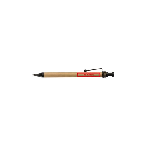 Paper ballpoint pen with clip and push mechanism.