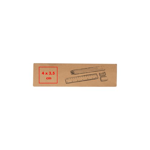 Brown writing set with pencils, ruler and sharpener.