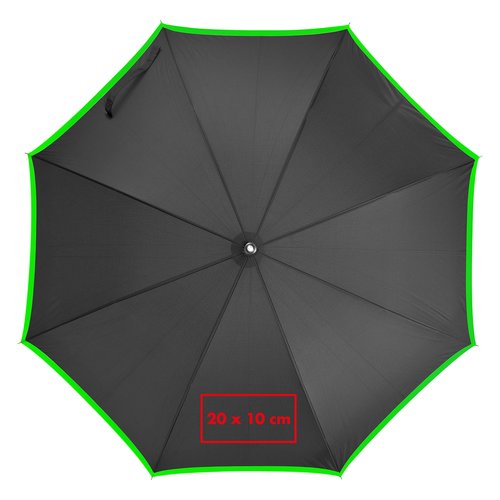 Black automatic umbrella with colored border.