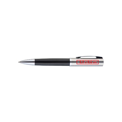 Metal ballpoint pen with clip and push mechanism.