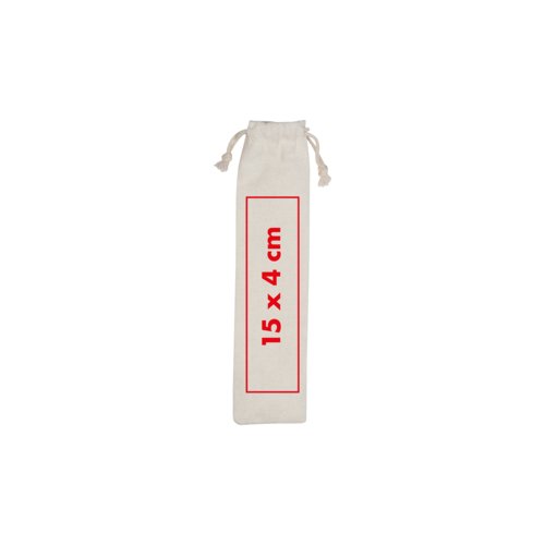 Natural-colored fabric cutlery set with drawstring.
