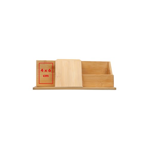 Wooden desk organizer with multiple compartments.