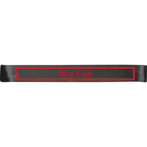 Black fabric wristband with closure.