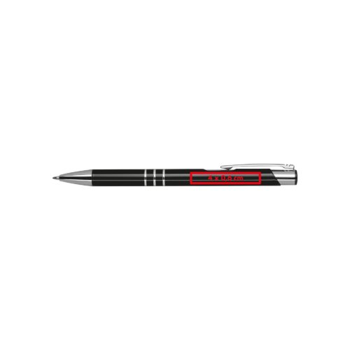 Metal ballpoint pen with clip and push mechanism.