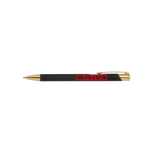 Metal ballpoint pen with clip and push mechanism.