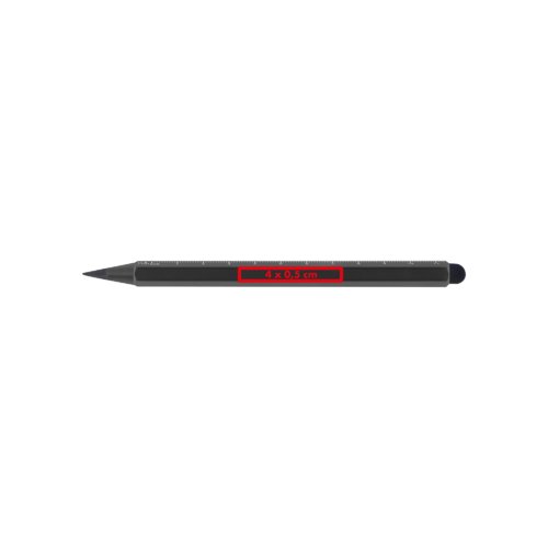 Black, inkless pen with rounded end.