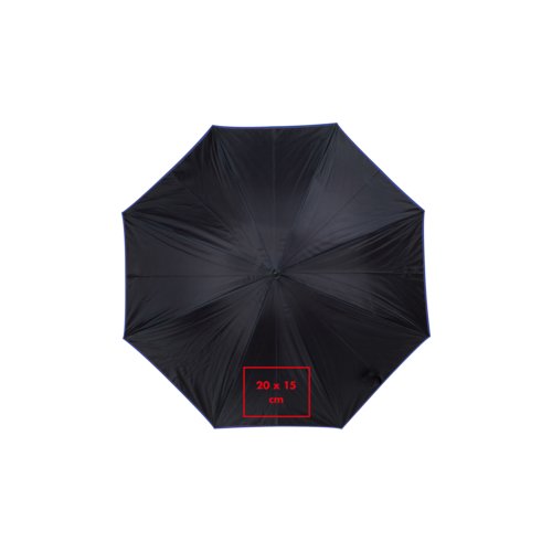 Black umbrella with double canopy and automatic opening mechanism.