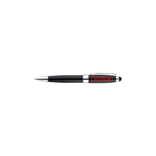 Black metal ballpoint pen with touch function and clip.
