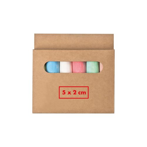Colored sidewalk chalk in cardboard box.