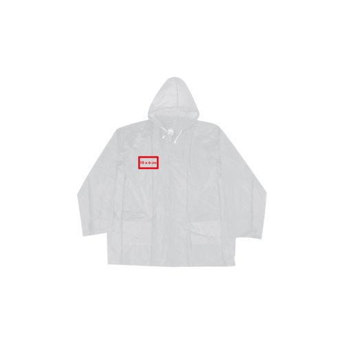 Transparent raincoat with hood and pockets.