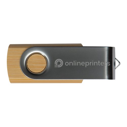 Wooden USB stick with swivel metal casing.