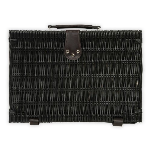Black Wicker Picnic Basket with Carrying Handle.