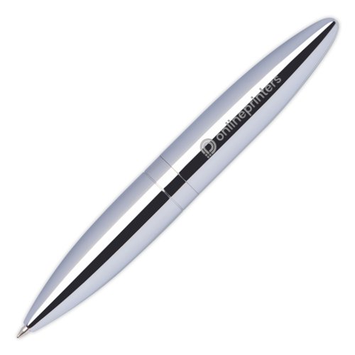 Silver metal ballpoint pen with clip.