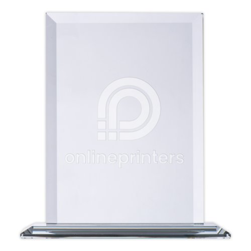 Clear glass trophy with base.