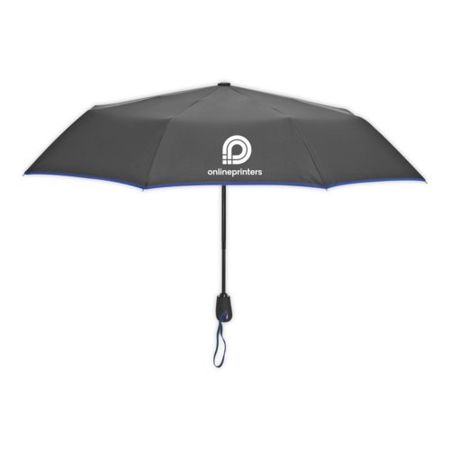 Blue pocket umbrella with manual opening mechanism.