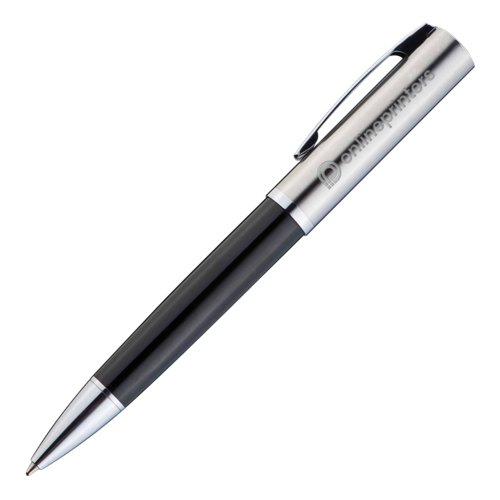 Metal ballpoint pen with clip and push mechanism.