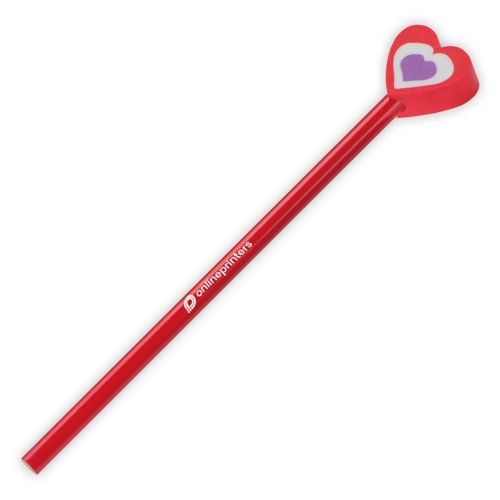 Red wooden pencil with heart topper.