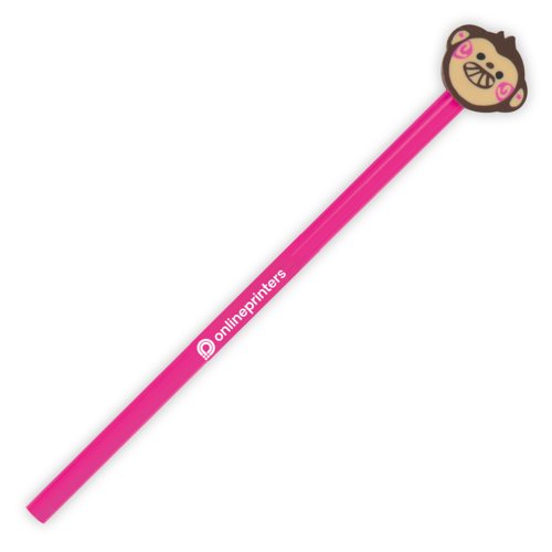 Pink wooden pencil with eraser topper.