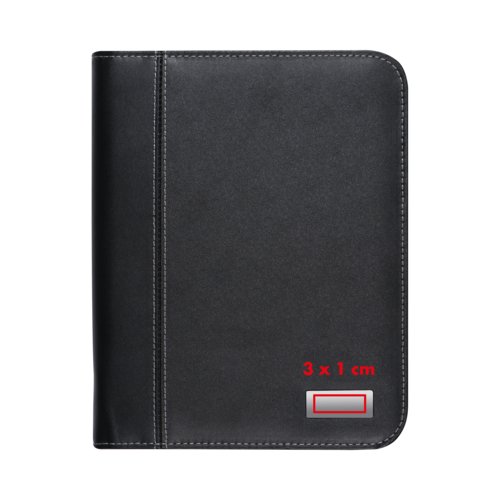 Black faux leather writing case with zipper.