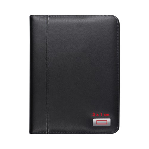 Black writing case with zipper.