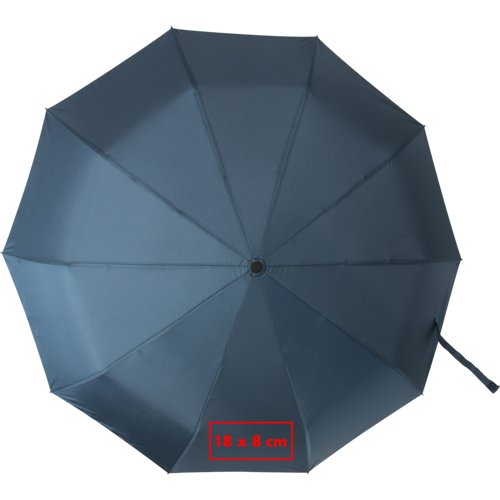 Blue automatic pocket umbrella with cover and handle.