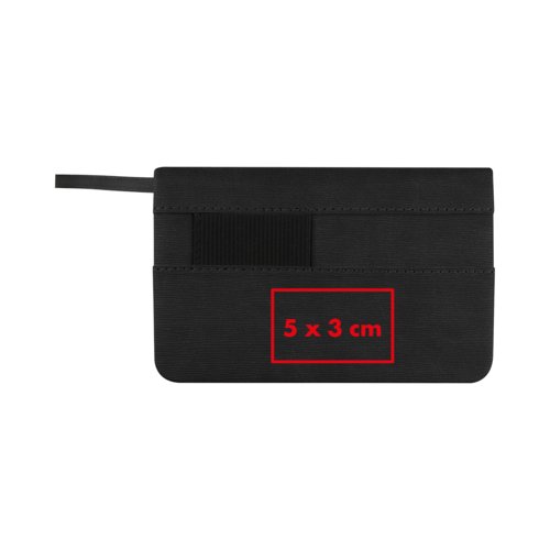 Black notebook with elastic band closure.