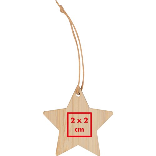 Wooden star pendant with cord for hanging.