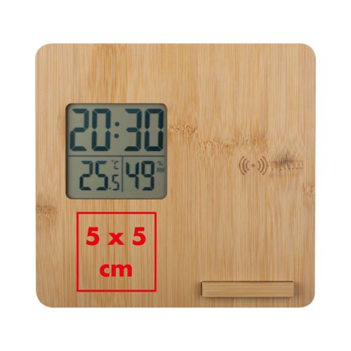 Light wood weather station with digital display.