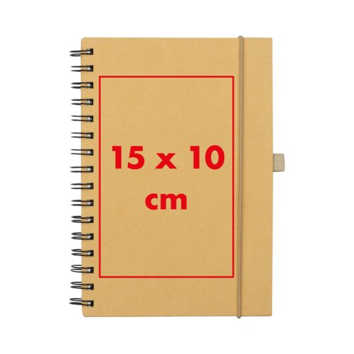 Notebook with spiral binding and elastic band closure.