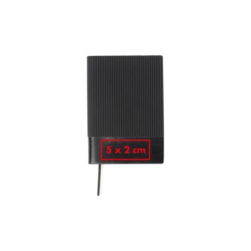 Black notebook with elastic band.