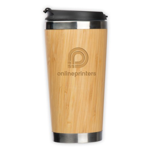 Bamboo insulated mug with lid.