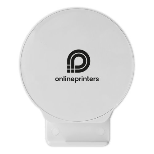 White plastic holder with ballpoint pen.