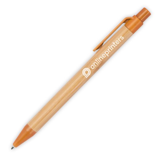 Orange bamboo ballpoint pen with clip.