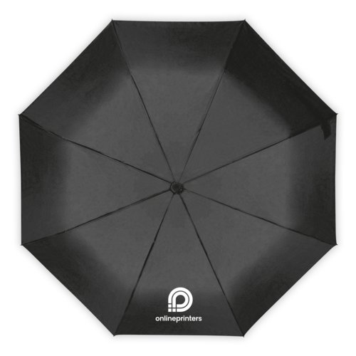Black umbrella with manual opening mechanism.