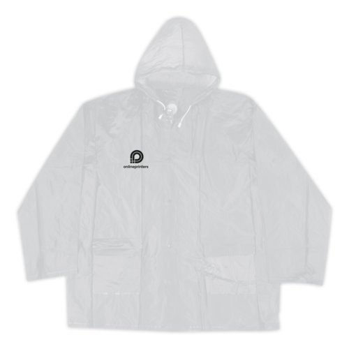 Transparent rain jacket with hood.
