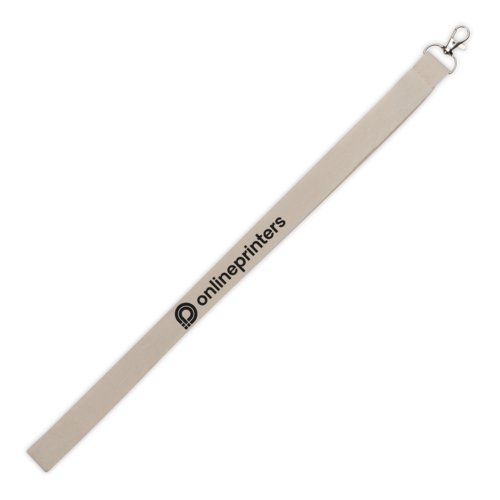 Beige fabric lanyard with carabiner hook.