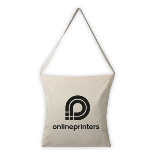 Natural-colored cotton bag with canvas strap.