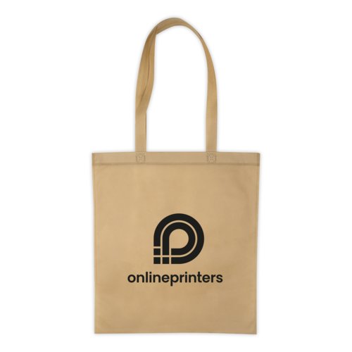 Beige Non-woven bag with carrying handles.